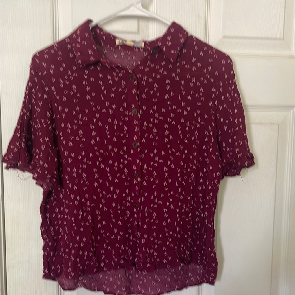 Chic Maroon Blouse with Floral Accents